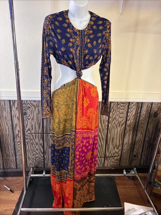 FARM Rio Dresses & Skirts - FARM Rio Navy, Olive, Red & Purple Patchwork Long Sleeve Maxi Dress